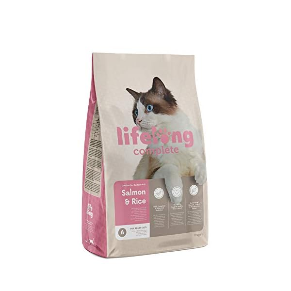 Marchio Amazon- Lifelong Complete - Alimento secco completo per gatti adulti con salmone e riso, 1 x 10 kg