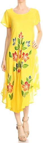 Laddi Women's Scoop-Neck Floral Short-Sleeve Midi Fit-and-Flare Dress, Yellow, One Size