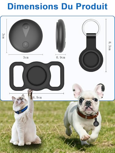 Collier GPS Chat, GPS Chien avec Suivi de Localisation en Temps Réel, Mini Traceur Chat, Traceur Chien sans Abonnement, Compatible iOS/Android, Longue Autonomie, Peut être Porté avec Un Collier, Noir