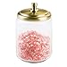 InterDesign York Bathroom Vanity Glass Apothecary Jar for Cotton Balls, Swabs, Cosmetic Pads - Large, Clear/Soft Brass