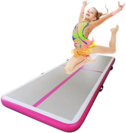 Inflatable Air track Tumbling Mat Air floor mat For Home use, Gymnastics Training, Beach, Park and on Water Length 118 Inches (PINK)