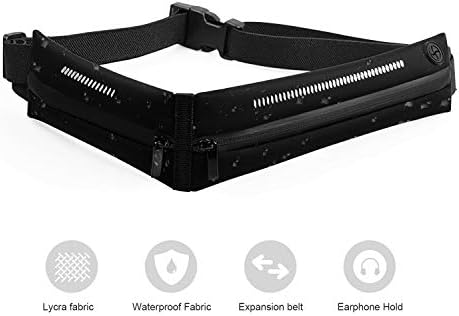 Waist Pack Bag, Srtain Ultra-Slim Waterproof Reflective Light Sports Running Belt Adjustable Universal Sport Dual Pouch with one Headphone Jack for Hiking Cycling Climbing, Support Up to 6" Smartphone