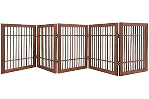 Pet Dog Gate Strong and Durable Freestanding Folding Acacia Hardwood Portable Wooden Fence Indoors or Outdoors by Urnporium (Brown Pet Gate, 5 Panel 24" Tall)