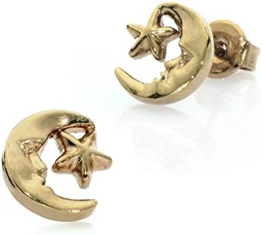 Free shipping Gold Plated Moo &amp; Star Earrings cool earings, teens, gift for girl, summer sale free shipping, Handmade by Jennifer Love