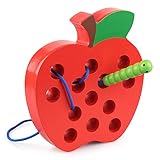 Coogam Wooden Lacing Apple Threading Toys Wood Block Puzzle Travel Game Early Learning Fine Motor Skills Airplane Car Educational Gift for 1 2 3 Years Old Toddlers Baby Kids