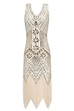 Metme Women's Flapper Dress 1920s V Neck Beaded Fringed Gatsby Theme Roaring 20s Dress for Prom Apricot