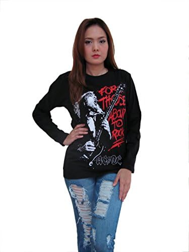 rerock4ever Women's AC DC For Theose about to rock Long Sleeve T-Shirt Black (Large)