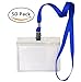 Aobear 50 pcs Top Quality Waterproof Transparent Horizontal Name Tag id badges and 50 pcs lanyards (Blue)