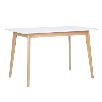 Tavolo Da Pranzo Design Moderno Forma Rettangolare Superfice In Mdf Gambe In Legno Di Pino Dimensione 120 X 70 X 75 Cm Colore Bianco