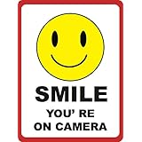 Smile Youre on Camera Sign - Under Surveillance Signs - Aluminum Metal - 2 Pack