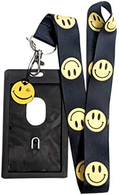 The Electric MammothHappy Face Print Lanyard w/ID Badge Holder and Charm (Yellow Faces)