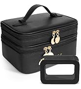 MRSP PU leather makeup bag Double-layer cosmetic bag for women travel makeup organizer with brush...