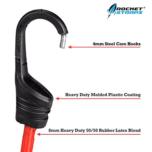 ROCKET STRAPS | 24PC Heavy Duty Bungee Cords With Hooks | Bungee Cord Set Includes | Tie Downs | Ball Bungees | Carrying Bag | 50/50 Latex & Rubber Bungee Cords For Extreme Strength