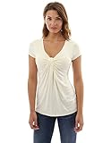 PattyBoutik Women's V Neck Twist Knot Front Short Sleeve Top (Off-White S)
