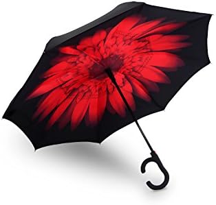 Rainpal Inverted Automatic Rain Umbrella | Ergonomic C-Shaped Handle | Windproof &amp; Water Repellent Double Layer Reversible Canopy | For Cars, UV Sun Protection, Travel &amp; More (Flower 1)