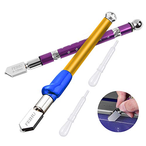 2 Pieces 4-15 mm Heavy Duty Glass Cutter with Oil Dropper, Glass Cutting Carbide Tip Cutter Tool for Thick Glass, Tiles, Glass Art, Mirror