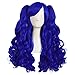MapofBeauty 28 Inch/70cm Lolita Long Curly 2 Ponytails Clip on Cosplay Wig (Navy Blue)