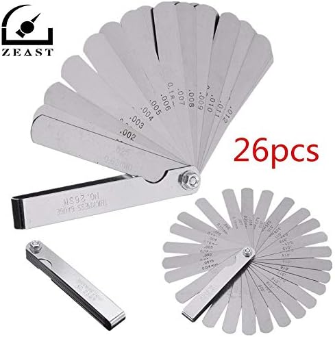 AMZVASO - 26 Blade Feeler Gauge Set Imperial & Metric Measure Hand Tool Stainless steel Silver 0.038mm-0.635mm