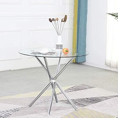 Buy Dining Table Modern Kitchen And Dining Table With Round Glass Top And Stainless Steel Base Online In Kazakhstan B08bnm2872