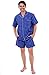 Alexander Del Rossa Mens Cotton Pajamas, Short Button-Down Woven Pj Set, Large Blue Block Plaid (A0697R10LG)