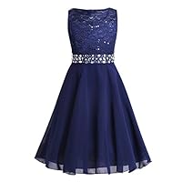 YiZYiF Kids Sequins Rhinestone Belt Embroidered Communion Pageant Wedding Party Flower Girls Dresses Z1 Chiffon Navy 8