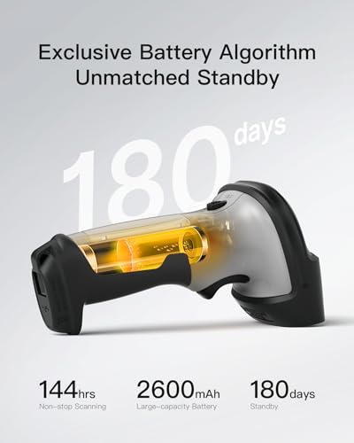 Inateck Bluetooth Barcode Scanner, 1 Charge 180 Days Standby, 115FT Range, Automatic Fast and Precise scanning, BCST-70 | Fast & Precise 1D Scanning, TPU Protective Case, 6ft Drop-Resistant, Editable Prefix/Suffix, Hide Barcode