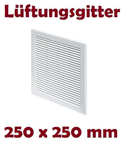 Lüftungsgitter Abschlussgitter Insektenschutz Abluft Zuluft Gitter Ventilator 250 x 250 mm TRU8 weiß