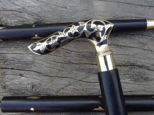 Antique Brass Victorian Handle Wooden Vintage Style Walking Stick Cane Designer