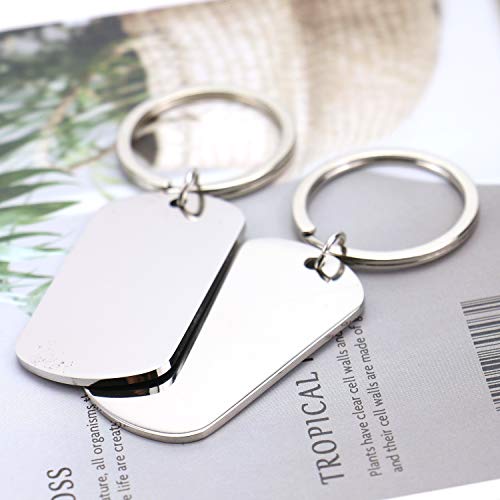 Monrocco 5pcs Stainless Steel Rectangular Keychain, Personalized Dog Tag Keychain