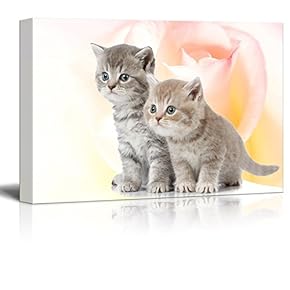 Canvas Print Wall Art - Two Little Kittens on Floral Background - Gallery Wrap Modern Home Art | Ready to Hang - 12x18 inches