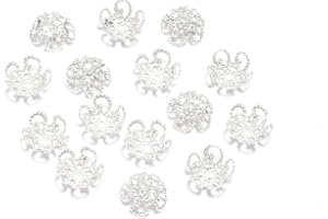 100Pcs Shiny Vintage Filigree, 8mm Silver Flower Bead End Caps Metal Bead Caps for Jewelry Making DIY Bracelet Earrings Arts,