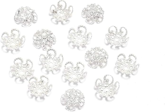 Photo 1 of 100Pcs Shiny Vintage Filigree, 8mm Silver Flower Bead End Caps Metal Bead Caps for Jewelry Making DIY Bracelet Earrings Arts, Crafts Accessories