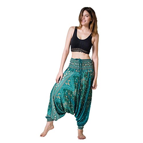 CSSD Women {Thai Harem} Trousers {Boho Aladdin} Jumpsuit {Harem Pants} {Hippy Smock} {High Waist} {Yoga} Pants (Free Size, Green)