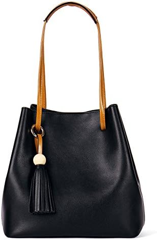 NAWO Women's Split Leather Bucket Bag Designer Handbags Purses Tote Shoulder Bags Black…