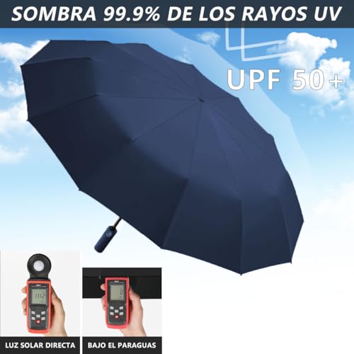 MXHIGO Paraguas Plegable Automático Reforzado, Paraguas de Bolsillo Resistente al Viento, Sombrilla Grande para Lluvia y Sol, Con 24 Varillas Reflectantes y Protección UV, Para Hombres y Mujeres