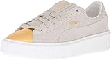 PUMA Women's Suede Platform Fashion Sneaker, Gold-Star White-Puma, 6.5 M US