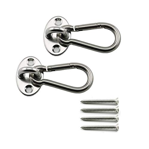 Lind Kitchen 2-Pack M6 Ceiling & Wall Mount Hanging Hardware Fitting Set 304 Stainless Steel Heavy Duty Oval Pad Eye Hook Plate + Snap Hook for Yoga Hammock Swing Marine Boat Accessories