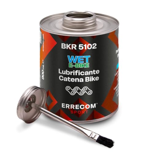 Errecom BKR 5102 E-BIKE WET Lube Bike Chain for Electric Bikes - 900 ml, Wet and Muddy Weather Conditions, fluorescent and scented formula, All-In-One Can, Brush included
