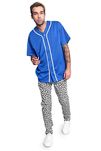 Men's Classic Baseball Jersey Shirt Button Down BJ42 - Royal Blue - 4X-Large - KK6B - Thumbnail 4