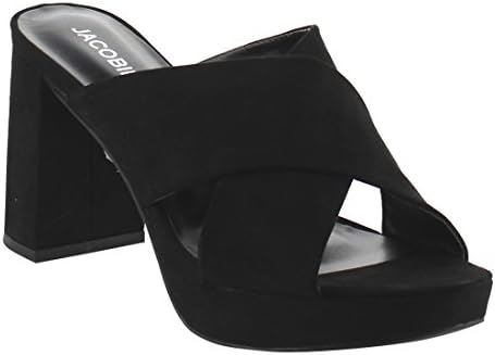 JACOBIES EF68 Women's Platform Criss Cross Block Heel Slide Dress Heels, Color:BLACK, Size:8.5