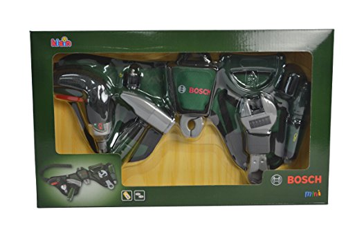 Theo Klein 8493 Bosch Werkzeuggürtel | Mit batteriebetriebenem Akkuschrauber Ixolino und zahlreichem Werkzeug | Maße: 76 cm x 24 cm x 4,5 cm | Spielzeug für Kinder ab 3 Jahren