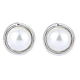 Clip-on Earrings, 16mm Rose Flower Non Pierced Handmade Clip Earrings for Women Girls With Free Gift Box (White Pearl Sliver)