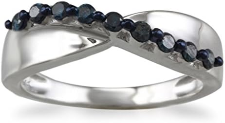 Sterling Silver 0.25ct TDW Blue Diamond Waveline Band Ring