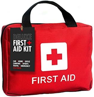 Deluxe All-Purpose First Aid Kit – 210 Pieces – Lightweight Red Fabric Case with Zipper – Easily Portable for Home, Travel, Car, Outdoors, Survival or Emergency and Medical Preparedness