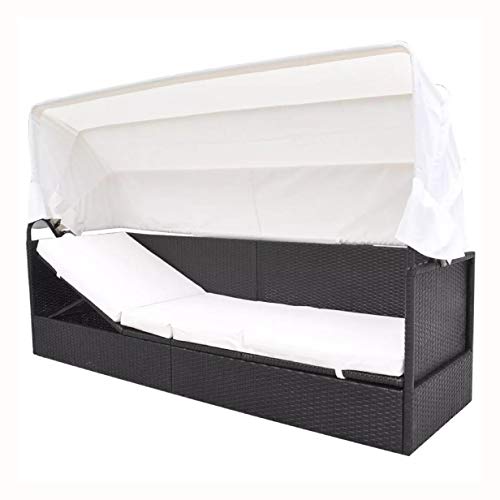 Sunlounger, Outdoor Sofa with Canopy Poly Rattan Black