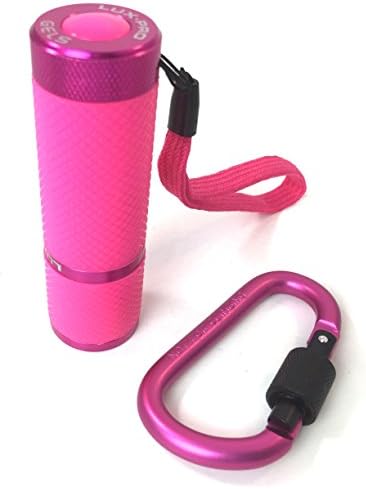 Glow In The Dark Travel LED Flashlight with Matching Locking Kennedy Carabiner by Warehouse 400 (PINK)