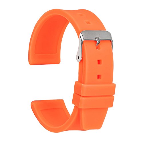 Ullchro Silicone Watch Strap Replacement Rubber Watch Band Waterproof Smooth Flexible Men Women - 16mm, 18mm, 20mm, 22mm, 24mm, 26mm, 28mm Watch Bracelet with Silver Buckle (16mm, Orange)
