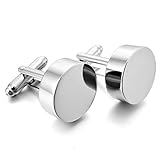 Men's Rhodium Plated Cufflinks Silver Round Shirt Wedding (with Gift Bag)