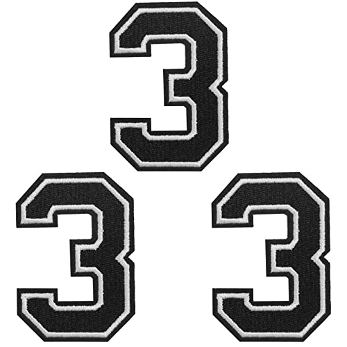 TACVEL 3 Pieces Iron on Numbers Patches, Numbers 0-9 Applique for Clothes, Dress, Hat, Socks, Jeans, DIY Accessories (Black 3,3.14inch)