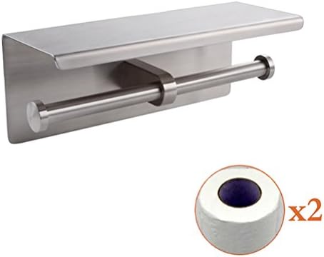 SUS 304 Stainless Steel Double Roll Toilet Paper Holder Storage Bathroom Kitchen Dual Paper Towel Dispenser Tissue Roll Hanger Wall Mount, Brushed Finish